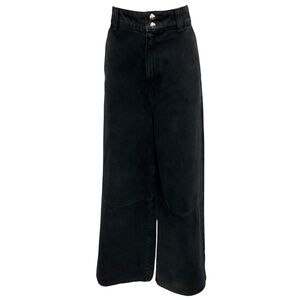 KHAITE BLACK ISLA HIGH RISE WIDE LEG DENIM JEANS